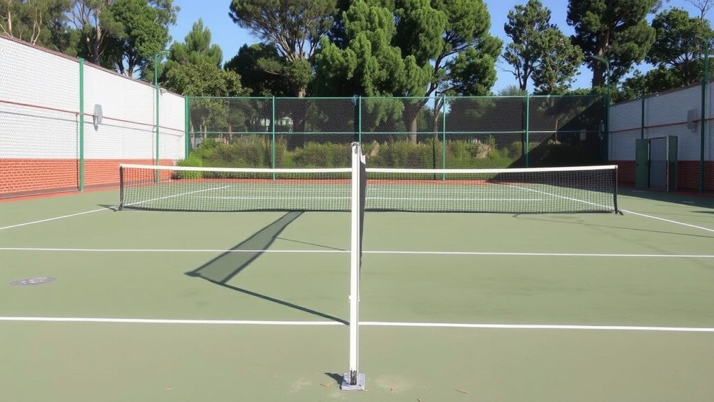 cancha de pádel al aire libre con arboles en el fondo
