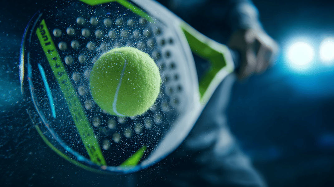 Close up de un smash con partículas en suspensión que remarcan la potencia del golpe